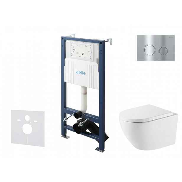 kielle Genesis New - Set předstěnové instalace, klozetu Oudee, Vortex Rimless+, sedátka softclose a tlačítka Gemini New II, lesklý chrom 30528SS68