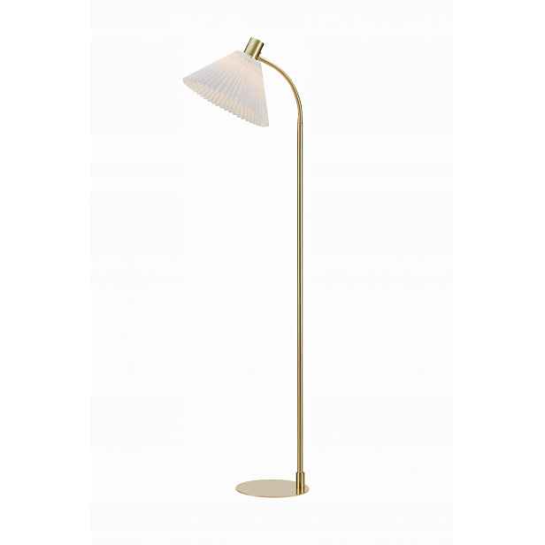Podlahová lampa s mosaznou nohou a látkovým stínítkem Markslojd