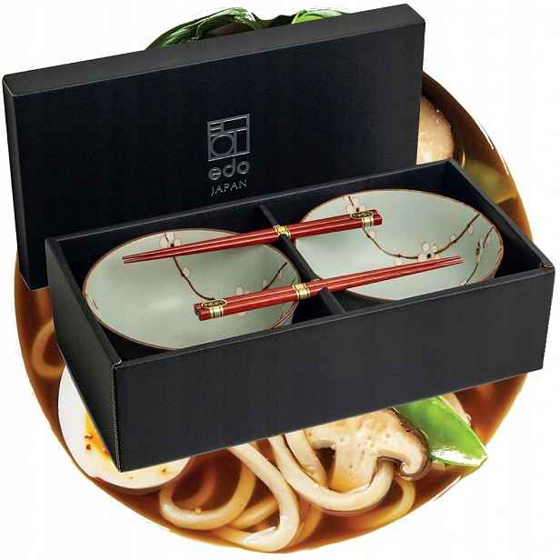 Sada keramických zelených misek 17 cm na polévku Udon s tyčinkami Hana Green