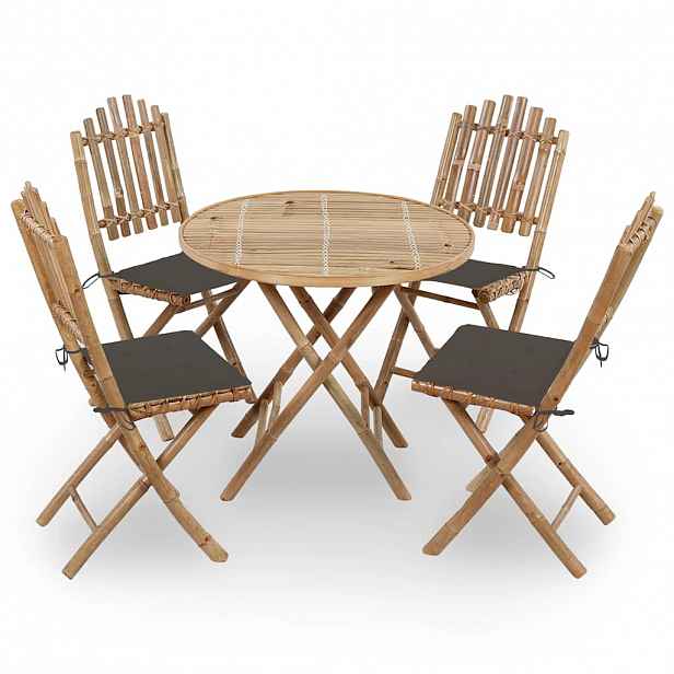 vidaXL 5dílný skládací zahradní jídelní set s poduškami bambus