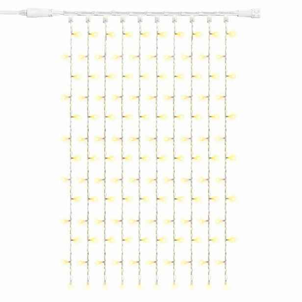 Easy Fix LED světelný závěs venkovní, 100 × 150 cm, teple bílá s FLASH, 150 diod, bílý kabel, IP67, prodlužovací