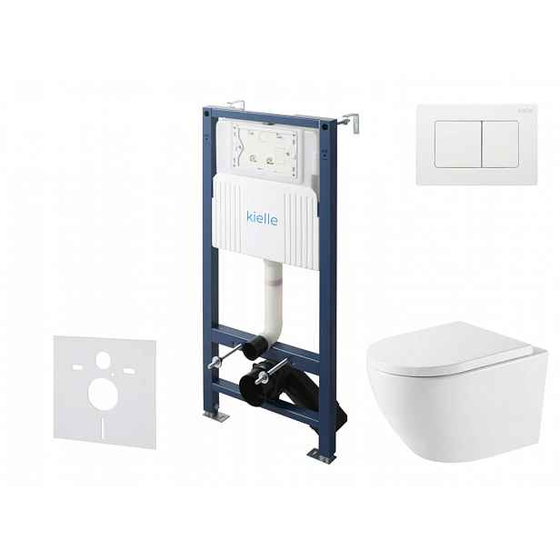 kielle Genesis New - Set předstěnové instalace, klozetu Oudee, Vortex Rimless+, sedátka softclose a tlačítka Gemini New III, lesklá bílá 30528SS70