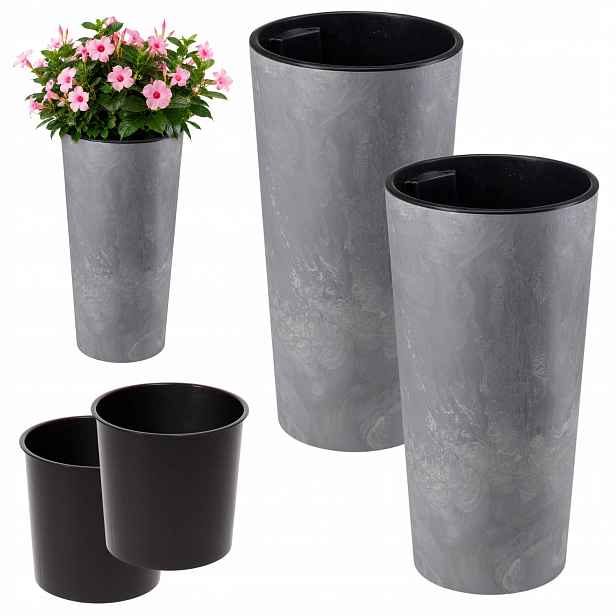 Moderní Vysoké květináče Květináč Šedý Beton Slim Sada 2ks Kpl náplň