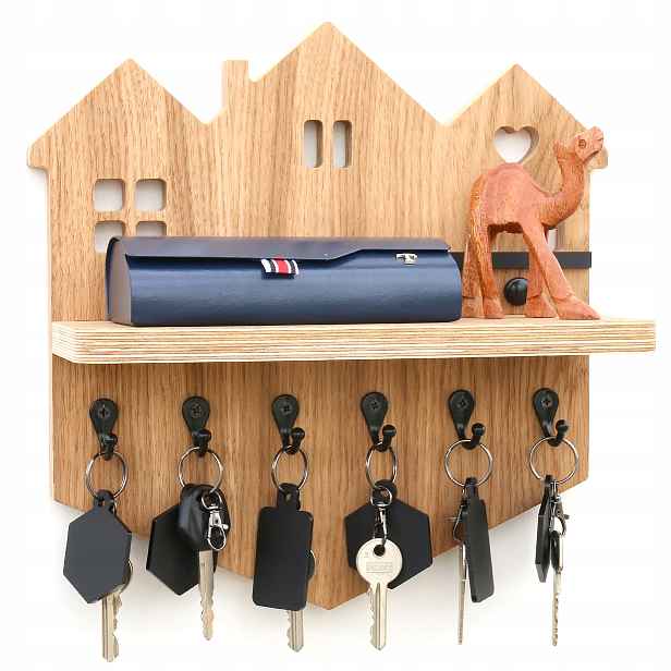 Organizér na klíče police domeček 28x30 cm předsíň věšák WoodExpert