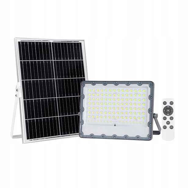 Tiára Šedý Led solární reflektor 300W 4000K Stmívání Časovač IP65+DÁLKOVÝ Ovladač