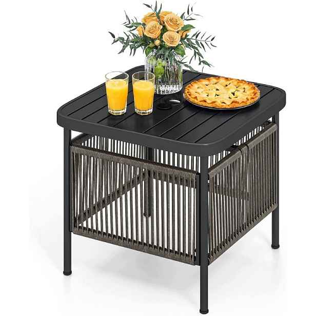 Zahradní stolek VX90495DE-GL, otvor pro slunečník, 56 x 56 x 49 cm, černý