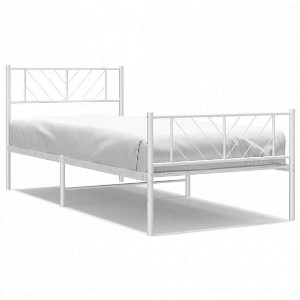 vidaXL Kovový rám postele s hlavovým a nožním čelem bílý 100 x 200 cm