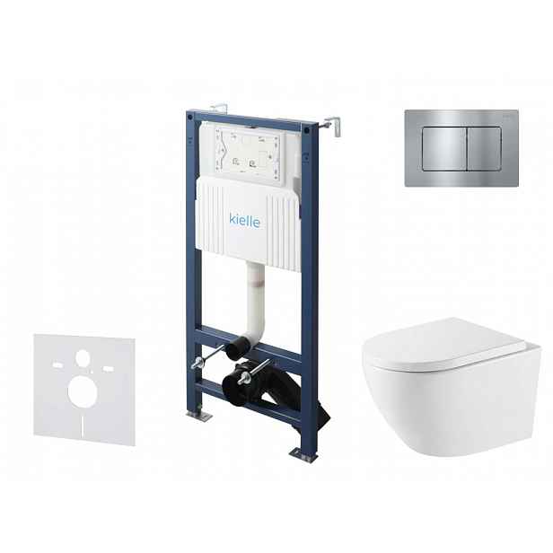 kielle Genesis New - Set předstěnové instalace, klozetu Oudee, Vortex Rimless+, sedátka softclose a tlačítka Gemini New III, lesklý chrom 30528SS71