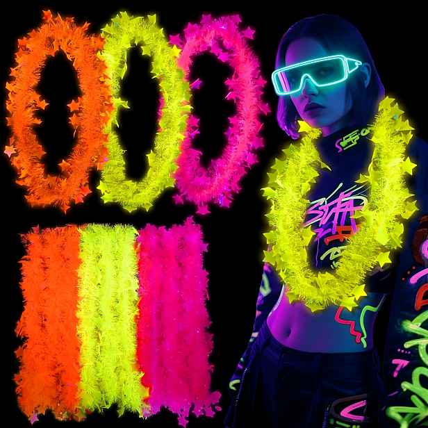 TEMU 6ks Svítící Náhrdelníky na Párty, Svítící Párty Potřeby, Neonové Fluorescenční Černé Světlo Náhrdelníky jako Párty Dárky, Svítící Rekvizity do