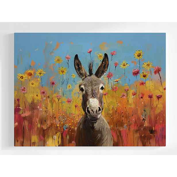 Plakát Zvíře Portrét Osel Louka Květiny 100x75