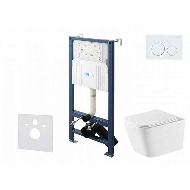 kielle Genesis New - Set předstěnové instalace, klozetu Arkas I, Vortex Rimless+, sedátka softclose a tlačítka Gemini New I, lesklá bílá 30528SS73