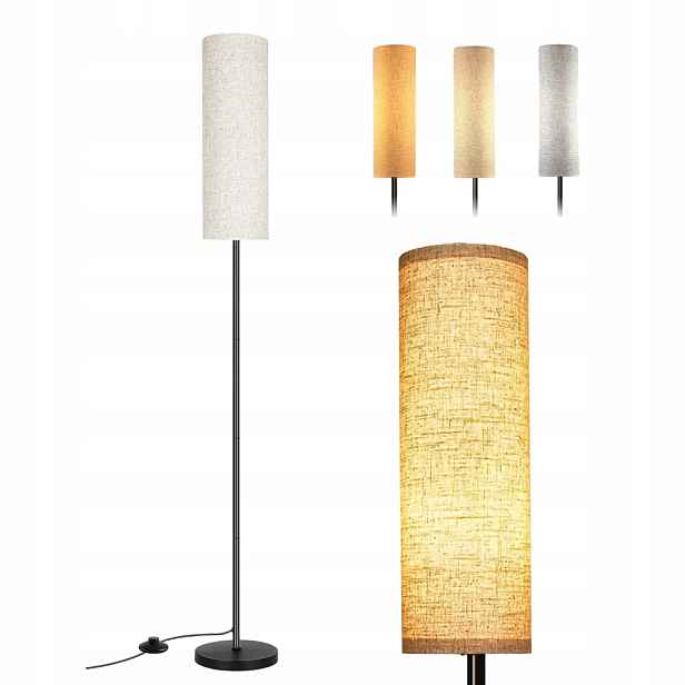 Stojací Lampa Podlahová Tuba Led Stínidlo E27 Jutové Přírodní Stínidlo 175 CM