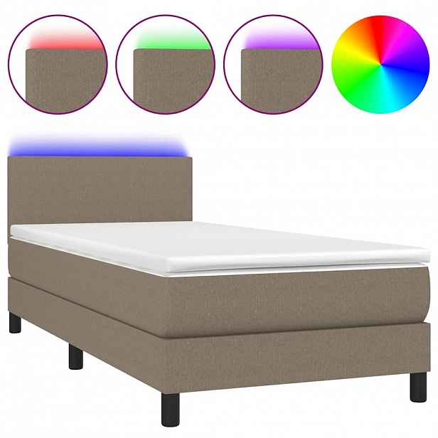 vidaXL Box spring postel s matrací a LED taupe 100x200 cm textil
