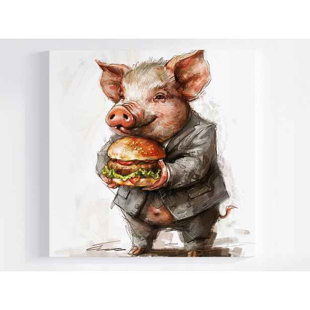 Obraz Na Plátně Canvas Grafika Prase Prasátko Hamburger 50x50