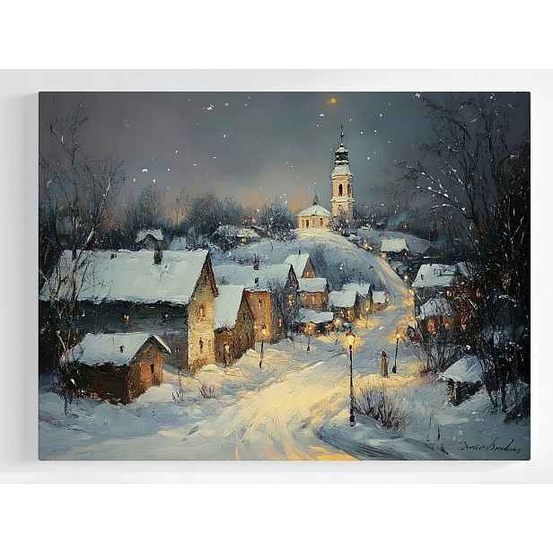 Plakát Krajina Městečko Cesta Zima Sníh 100x75