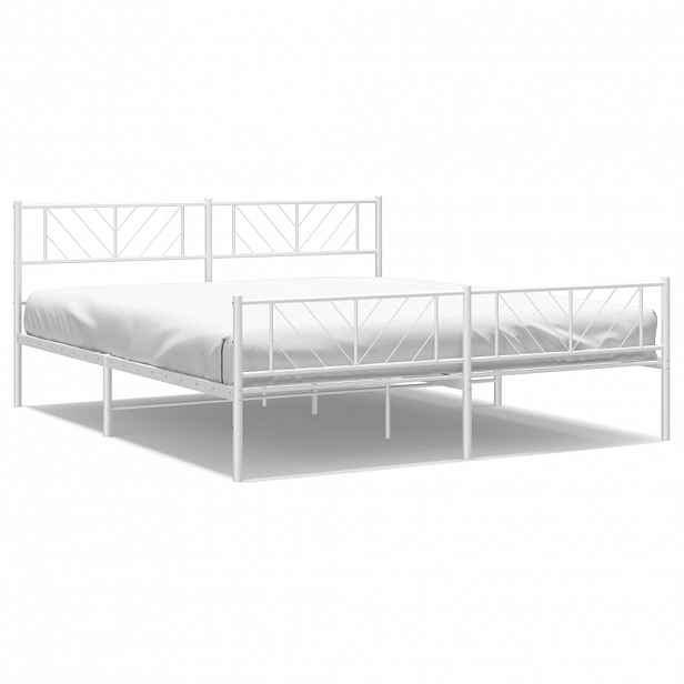 vidaXL Kovový rám postele s hlavovým a nožním čelem bílý 180 x 200 cm