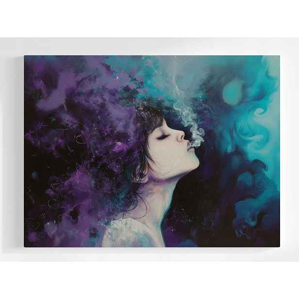 Obraz Na Plátně Canvas Portrét Žena Dívka Kouř Fialová Tyrkysová 80x60