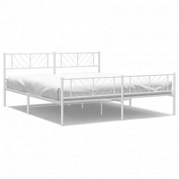 vidaXL Kovový rám postele s hlavovým a nožním čelem bílý 183 x 213 cm