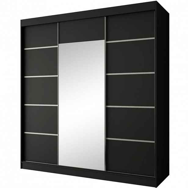Beautysofa SKŘÍŇ s posuvnými dveřmi Monica 200/215/61 3dveřová černá + stříbrná se zrcadlem