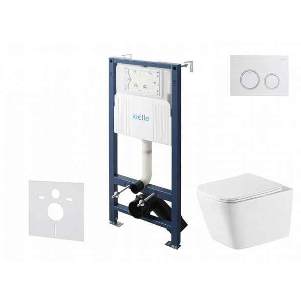 kielle Genesis New - Set předstěnové instalace, klozetu Arkas I, Vortex Rimless+, sedátka softclose a tlačítka Gemini New II, lesklá bílá/chrom 30528S