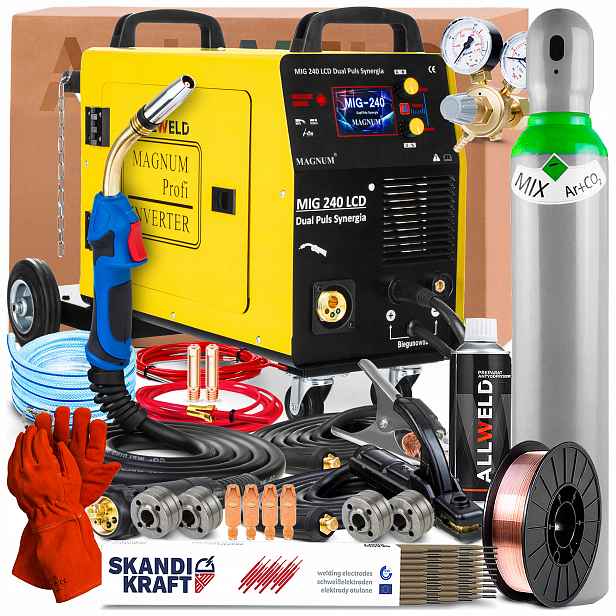 Poloautomatický Magnum Mig 240 LCD Dual Puls Synergie 230V 200A Tig Lift Mma