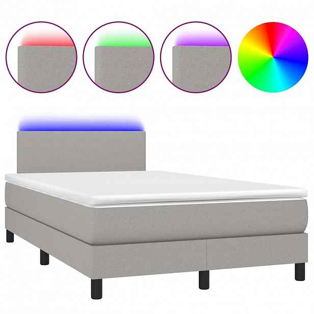 vidaXL Box spring postel s matrací a LED světle šedá 120x200 cm textil