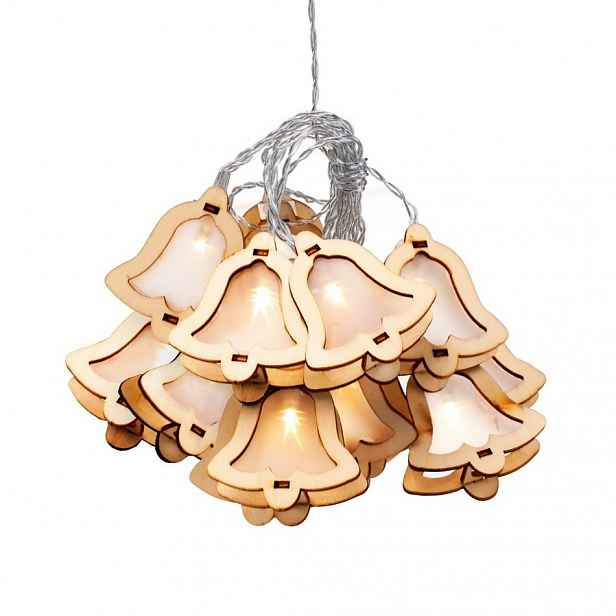 LED světelný řetěz ve tvaru zvonků DecoKing Woodenbell, 10 světýlek, délka 1,85 m