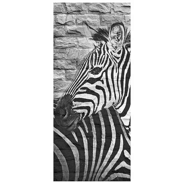 Samolepicí Samolepicí Fototapeta Zebra na cihlové zdi 91x211