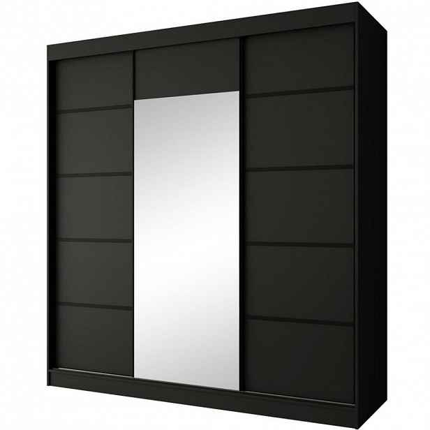 Beautysofa SKŘÍŇ s posuvnými dveřmi Monica 200/215/61 3dveřová černá se zrcadlem