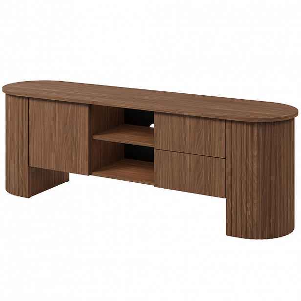 Beautysofa TV STOLEK Carlo s 1 dvířky, 2 zásuvkami a rýhovanými boky, 180 cm, ořech