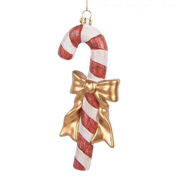 Bílo-červená závěsná dekorace lízátko Candy Cane - 8*3*18 cm Clayre & Eef