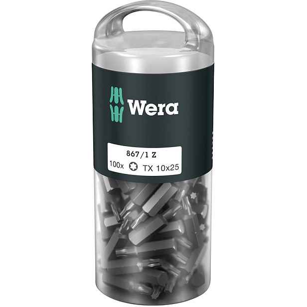 Bit Torx TX10x25mm, pro šrouby s hlavou a drážkou Torx, op.100 Ks, na Wera