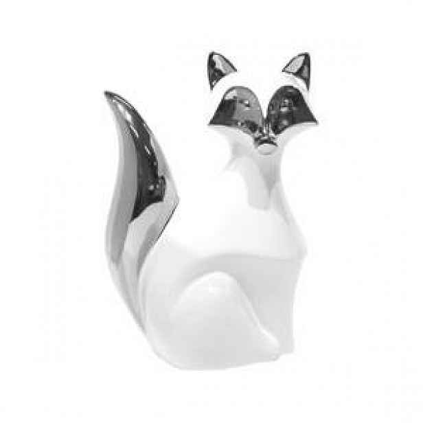 Liška sedící CARLOS keramika bílá/stříbrná 25cm