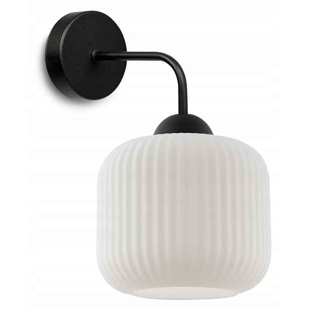Nástěnná Lampa Riffle Černá Skleněná Stínidlo Bílá Válec E27