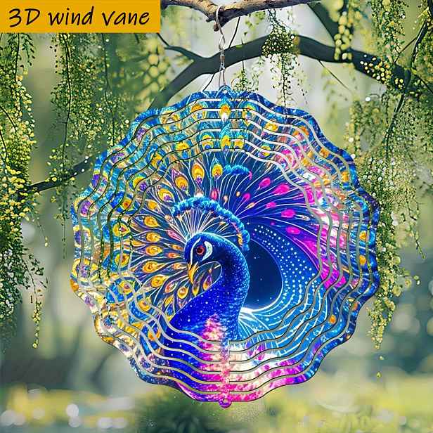 TEMU 3D "Paví Výstava" Barevný 25,5 cm/10 palců x 25,5 cm/10 palců Otočný Hák, 360° DIY Kreativní Větrník Dekorace pro Zahradu a Terasu
