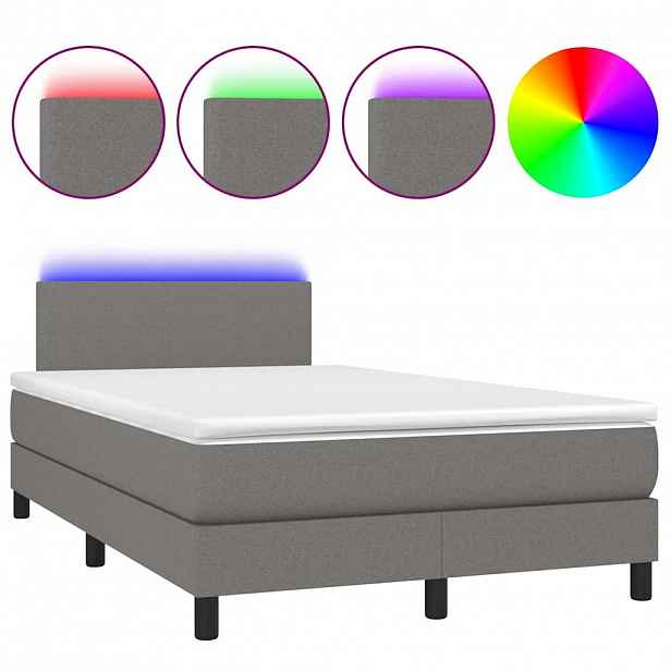 vidaXL Box spring postel s matrací a LED tmavě šedá 120x200 cm textil