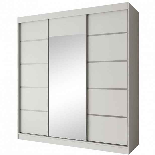 Beautysofa SKŘÍŇ s posuvnými dveřmi Monica 200/215/61 3dveřová bílá + stříbrná se zrcadlem