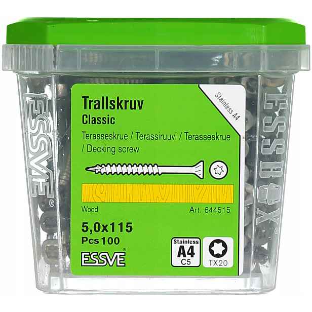 Essve Classic terasový šroub odolný vůči kyselinám A4 5,0x115 mm 100 ks