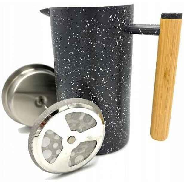 French Press 1000 ml šedý s dřevěnou rukojetí