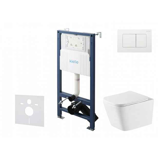 kielle Genesis New - Set předstěnové instalace, klozetu Arkas I, Vortex Rimless+, sedátka softclose a tlačítka Gemini New III, lesklá bílá 30528SS79