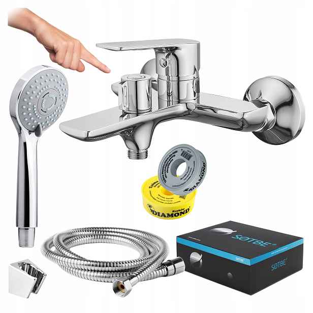 Nástěnná vanová baterie s přepínačem sprchy – keramický mechanismus