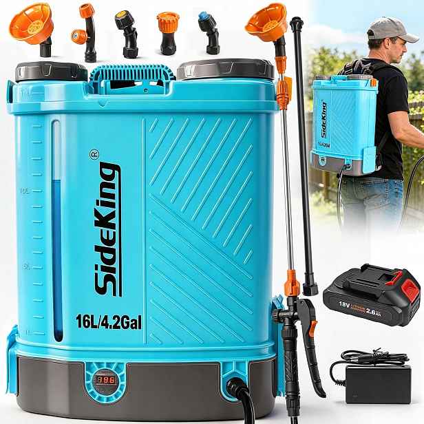 Akumulátorový zádový postřikovač SideKing 16L 100 Psi Makita 18V