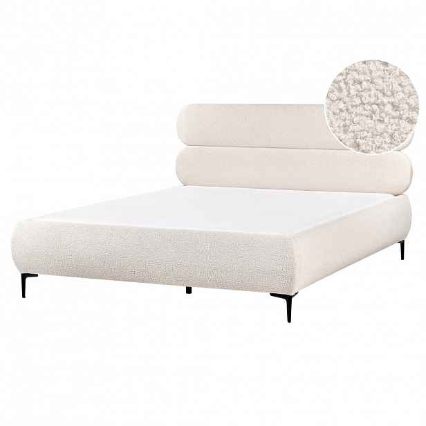 Beliani POSTEL s roštem 160/200 cm Bouclé Krémově bílá Lessay