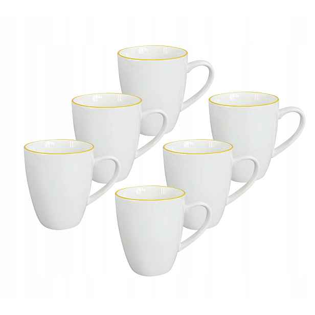 Set 6 ks Hrnek Alba Yellow, 350 ml, žlutá linka