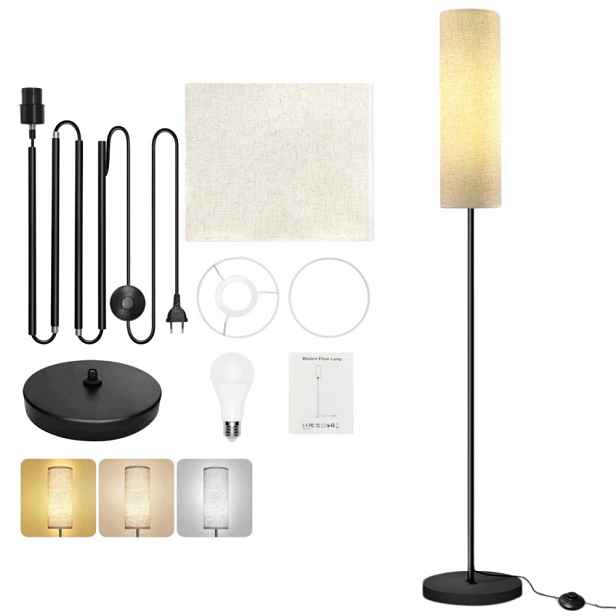 Stojací Lampa S Žárovkou E27 Noční Lampa Lněné Stínidlo