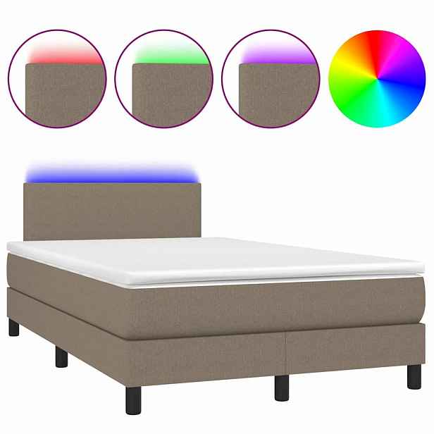 vidaXL Box spring postel s matrací a LED taupe 120 x 200 cm textil