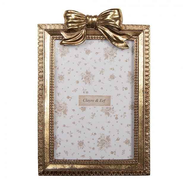 Zlatý antik fotorámeček zdobený mašlí - 13*3*20 cm / 10*15 cm Clayre & Eef