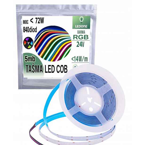 Led pásek Cob barevná linka Rgb 24V 840diod 14,4w/m neonový úsek role 5 m