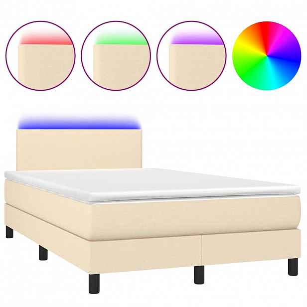 vidaXL Box spring postel s matrací a LED krémová 120 x 200 cm textil