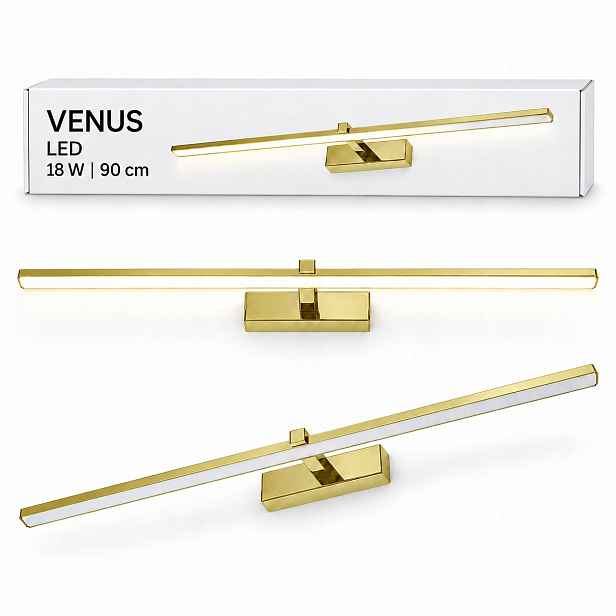 Zlaté nástěnné svítidlo Venus Led 18W 90 cm nad zrcadlo 4200K IP44 1100lm